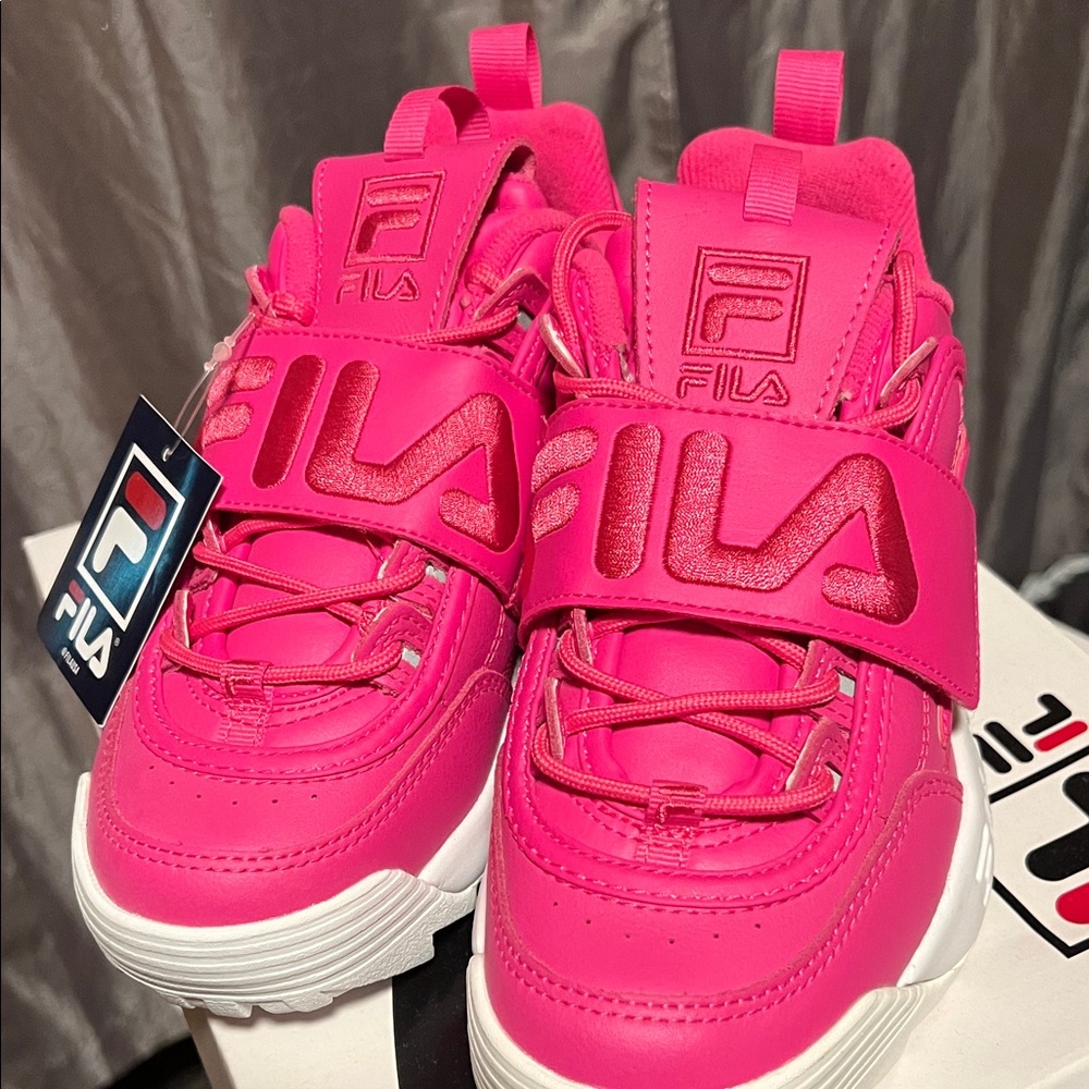 Fila Women’s Bright Pink Strap Sneakers with White Sole